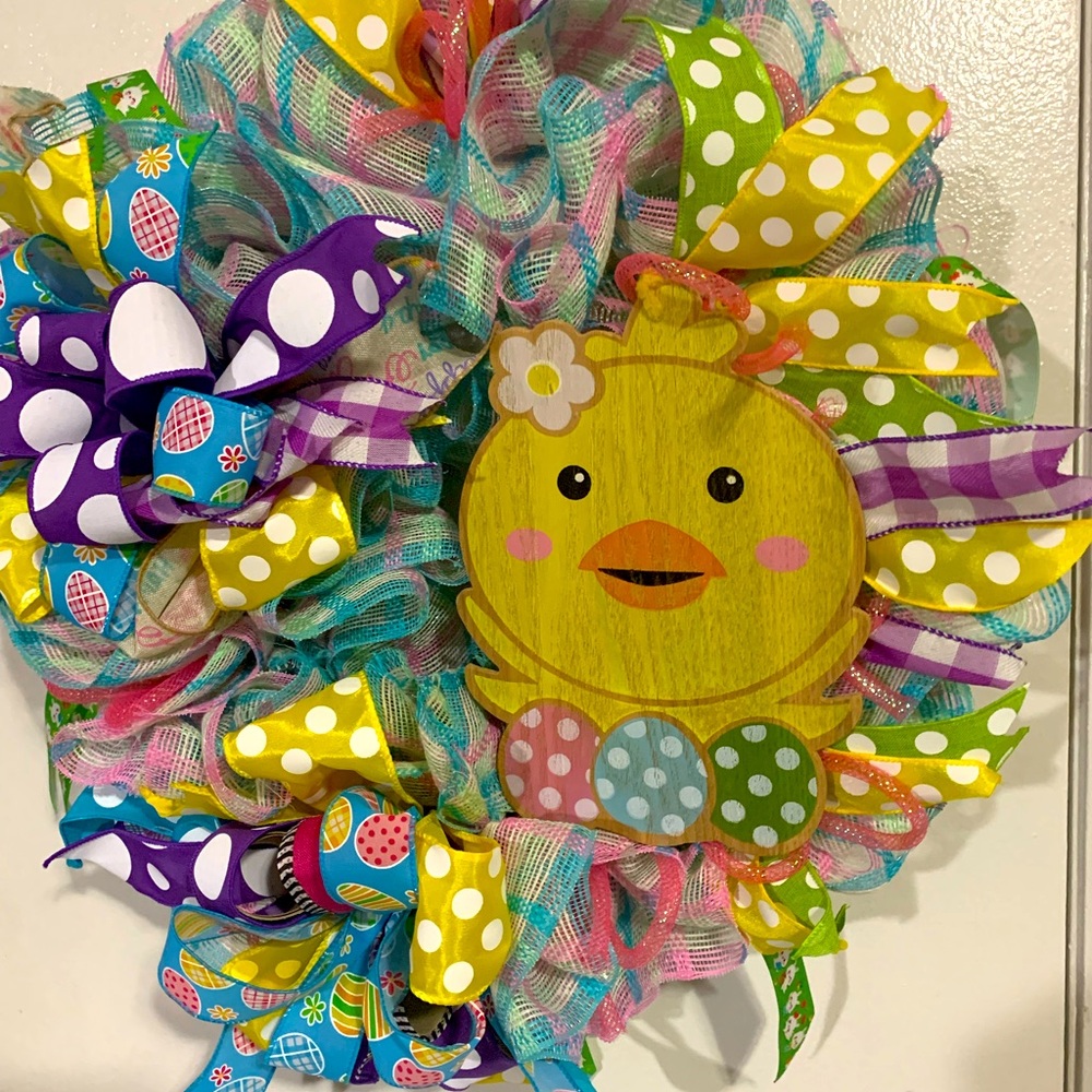 SOLD  SOLD SOLD yFestive Easter Chick Ribbon Wreath